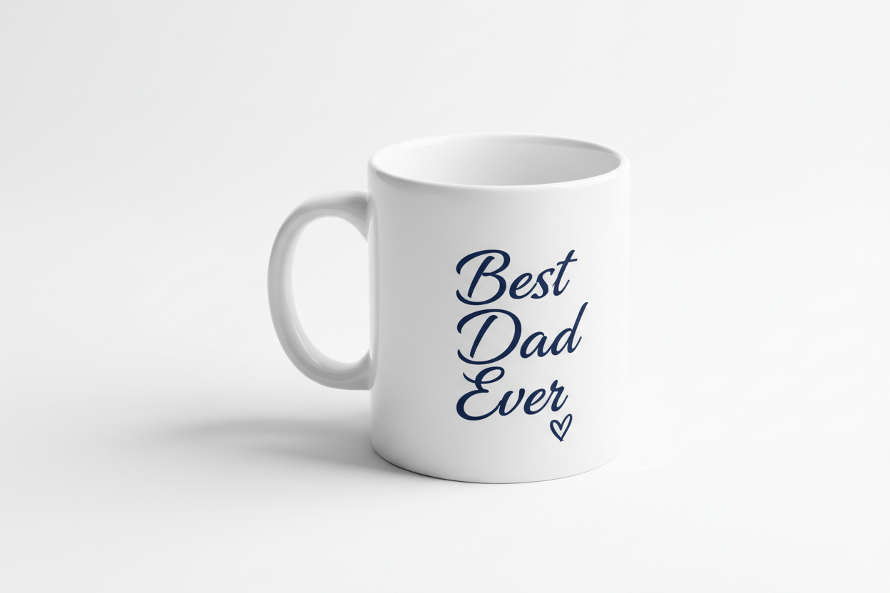 Custom personalised white ceramic mug with Best Dad Ever text design