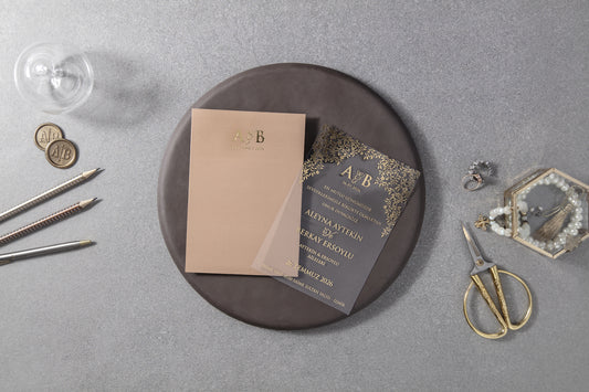 Gold Leaf Clear Wedding Invitation Suite
