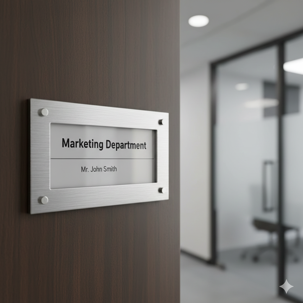 Brushed Aluminium Office Name Plate