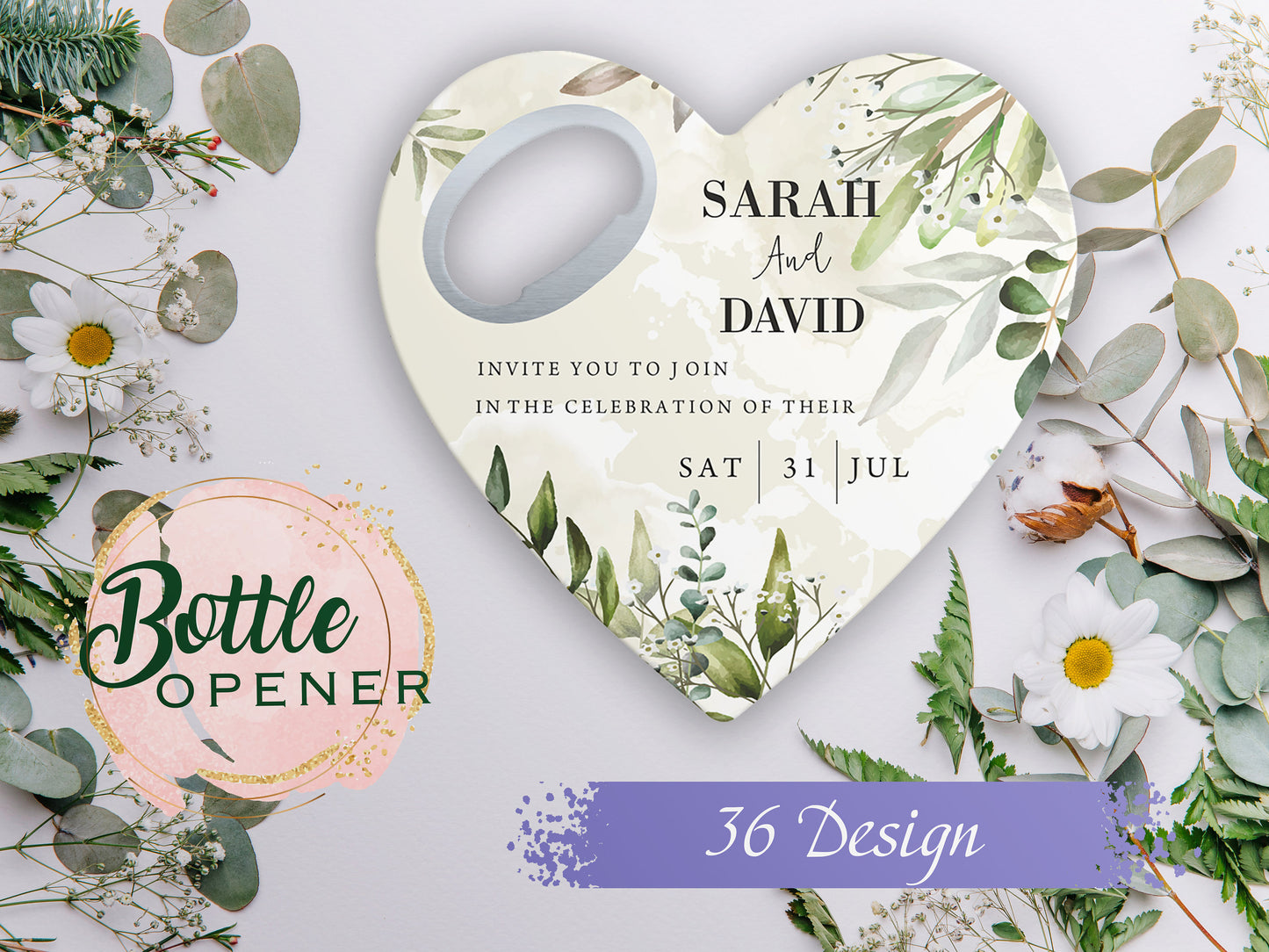 Heart Wedding Bottle Opener Favors: Personalized Save the Date Magnet - Image 1