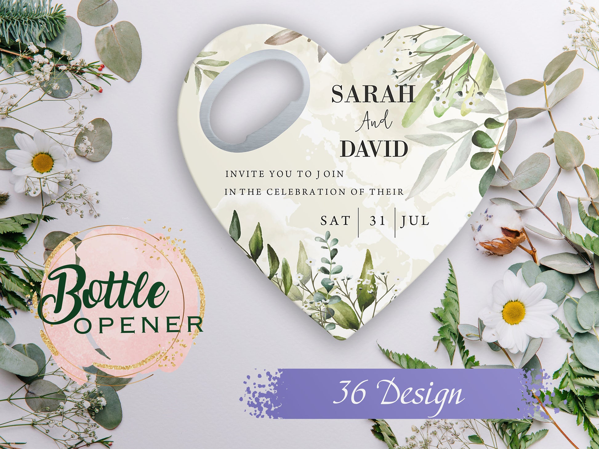 Heart Wedding Bottle Opener Favors: Personalized Save the Date Magnet - Image 1