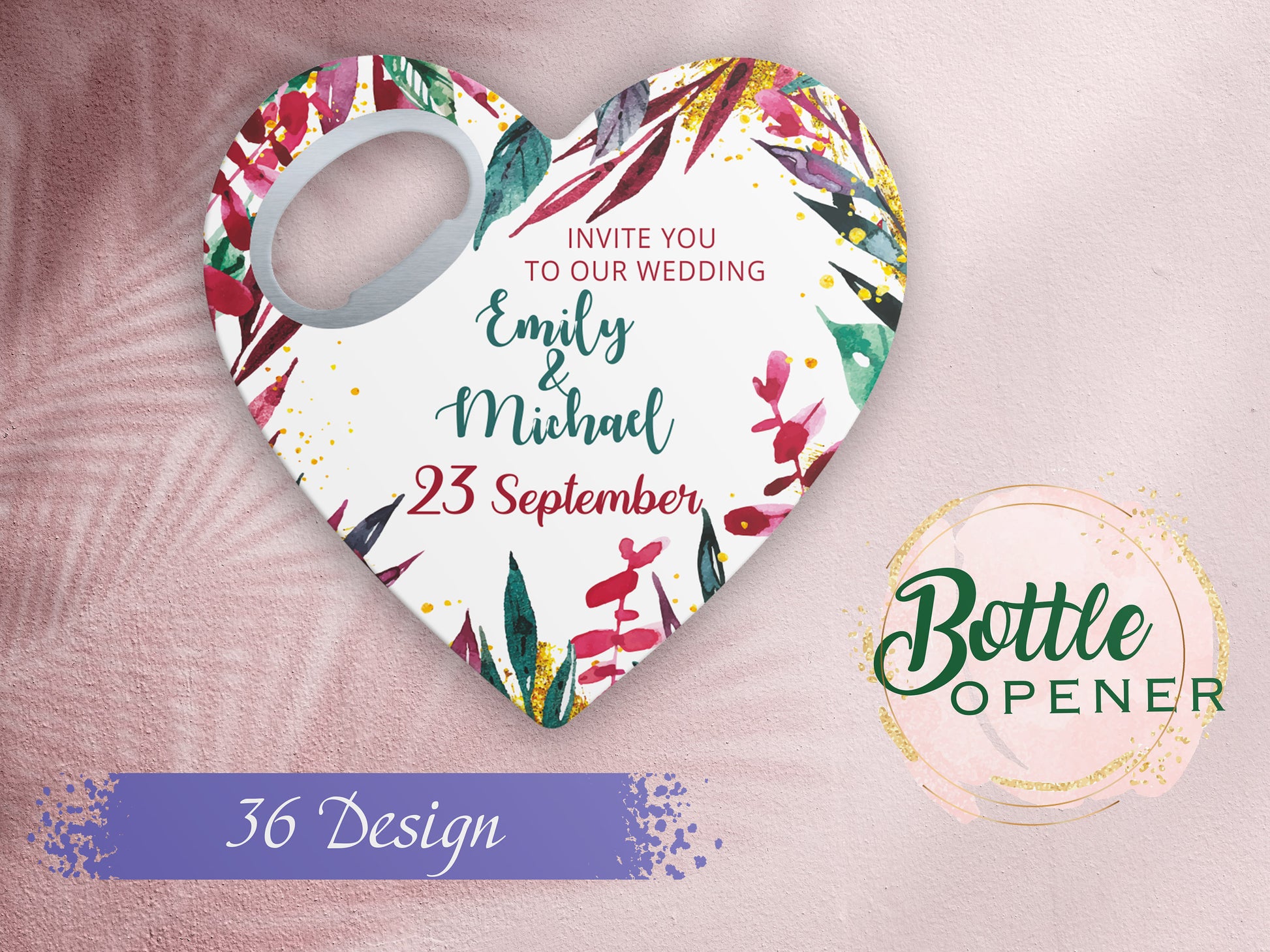 Heart Wedding Favor Bottle Opener Magnet: Personalized Thank You Gift - Image 1