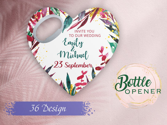 Heart Wedding Favor Bottle Opener Magnet: Personalized Thank You Gift - Image 1