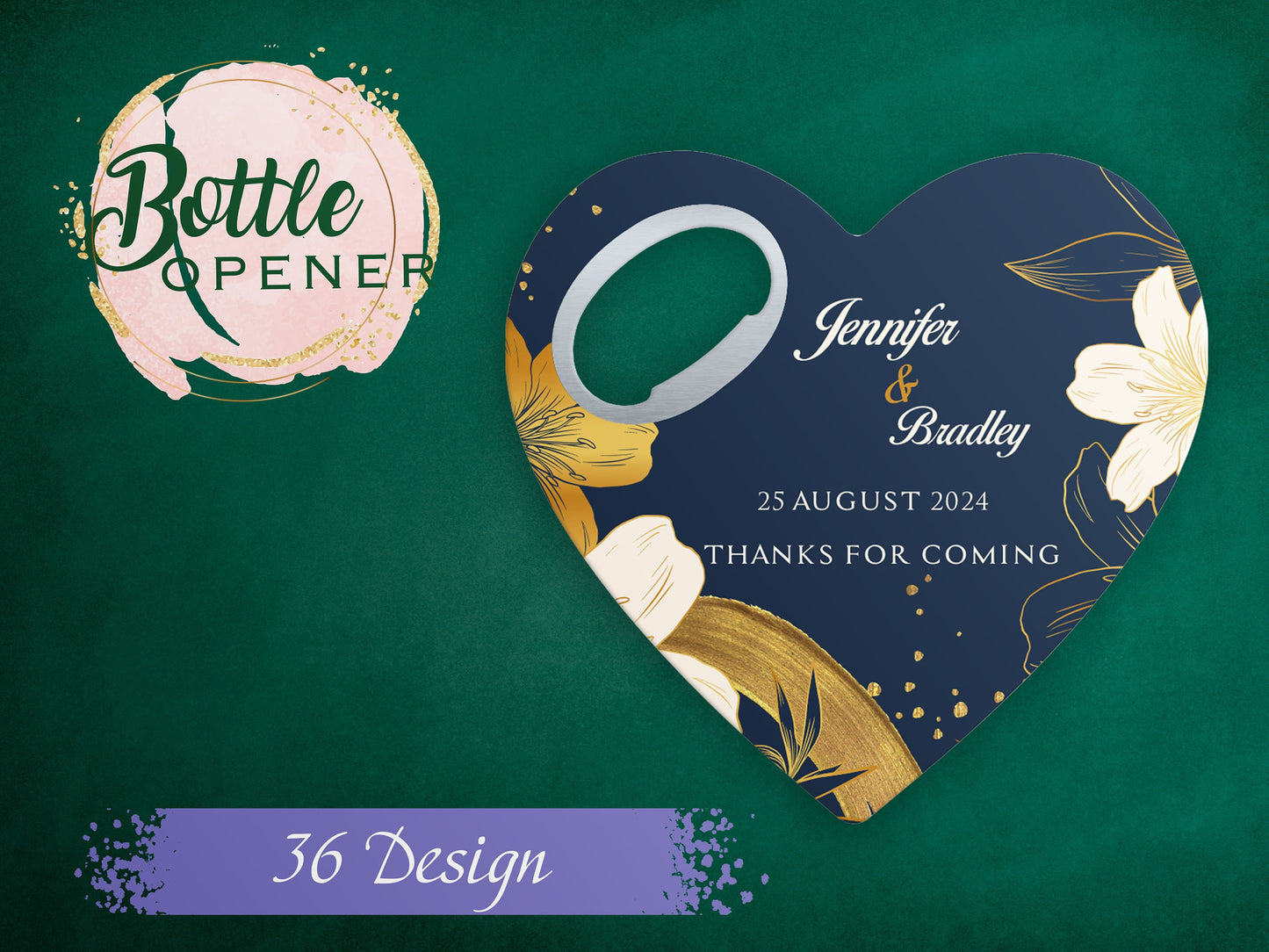 Custom Heart Wedding Favor: Personalized Magnetic Bottle Opener - Image 1