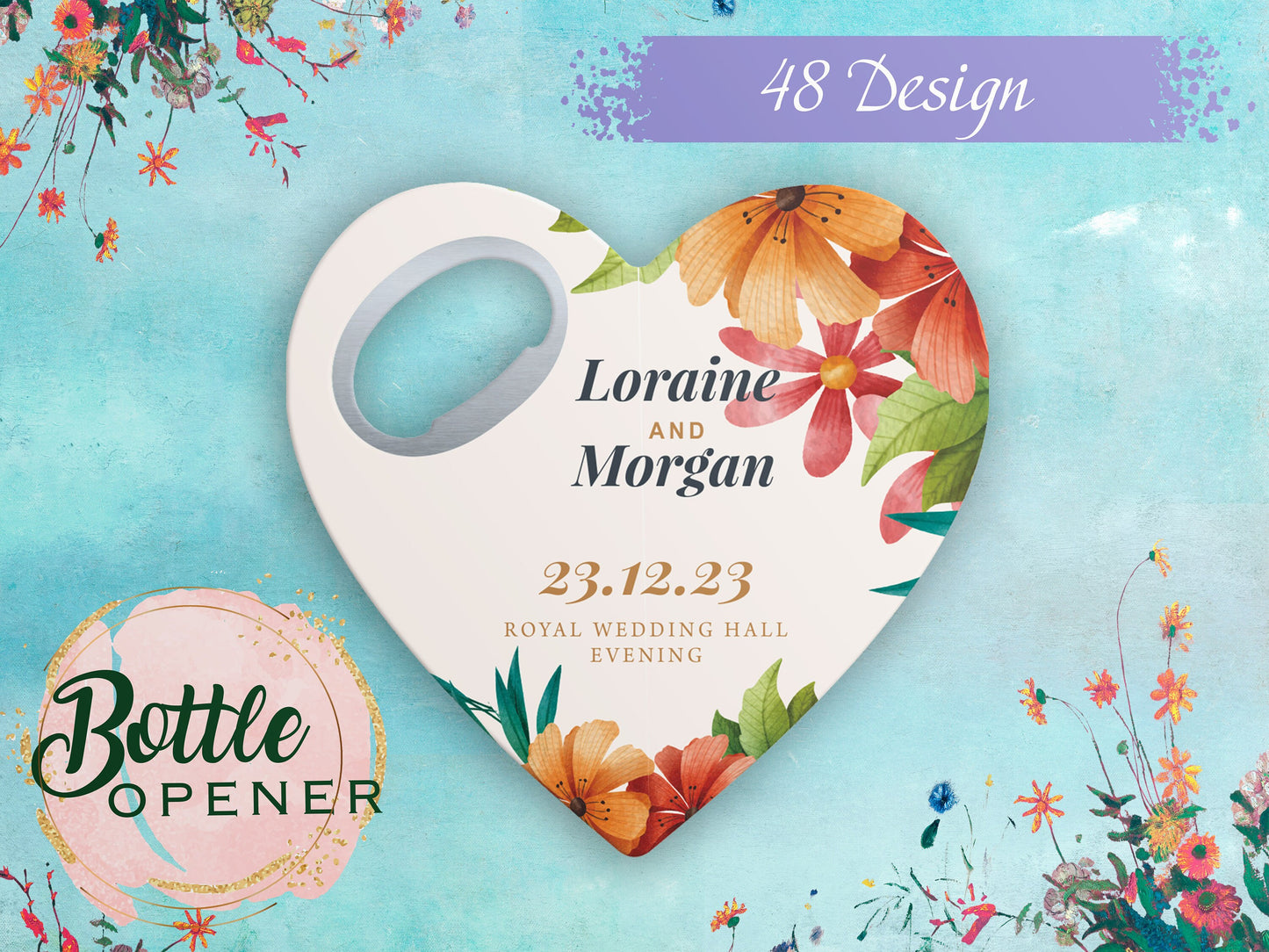 Personalized Heart Magnet Bottle Opener: Custom Wedding Favor - Image 1