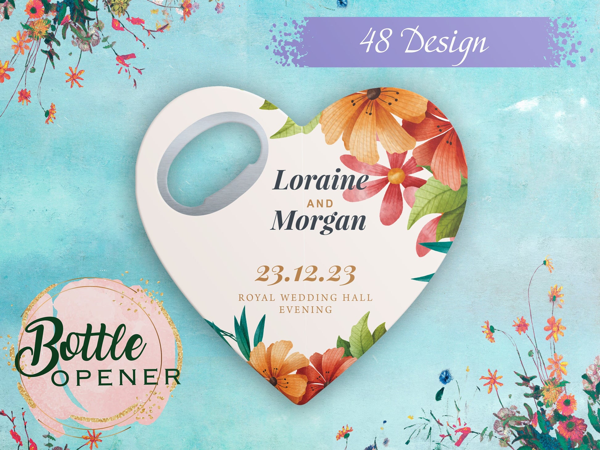 Personalized Heart Magnet Bottle Opener: Custom Wedding Favor - Image 1