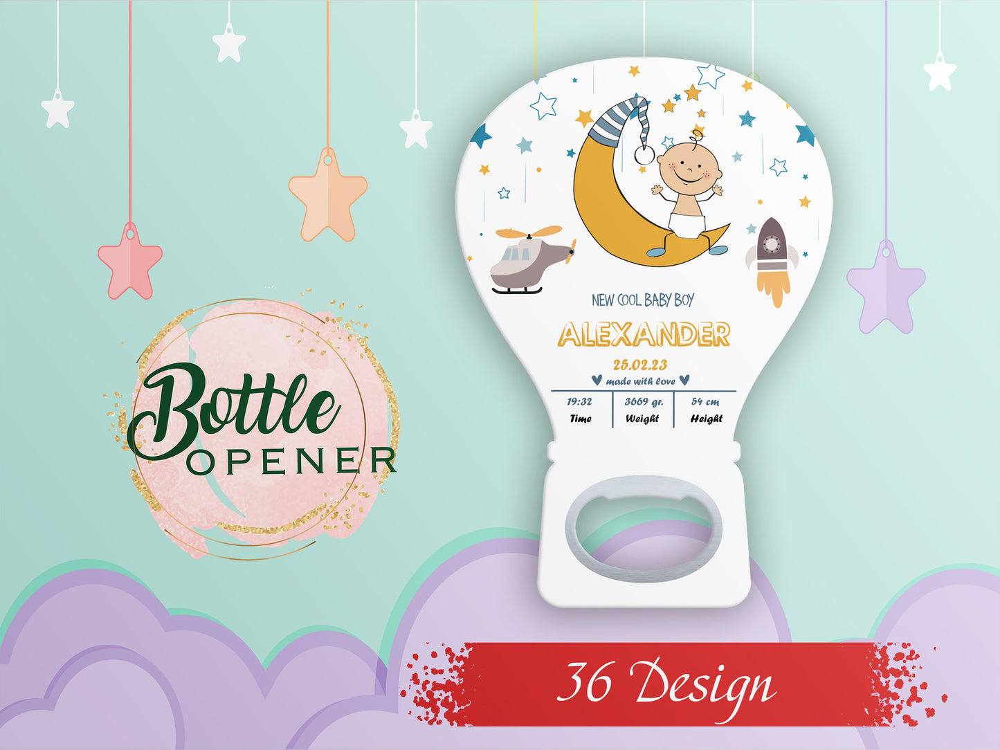 Baby Shower Bottle Opener Magnet: Baptism Birthday Favor - Image 1