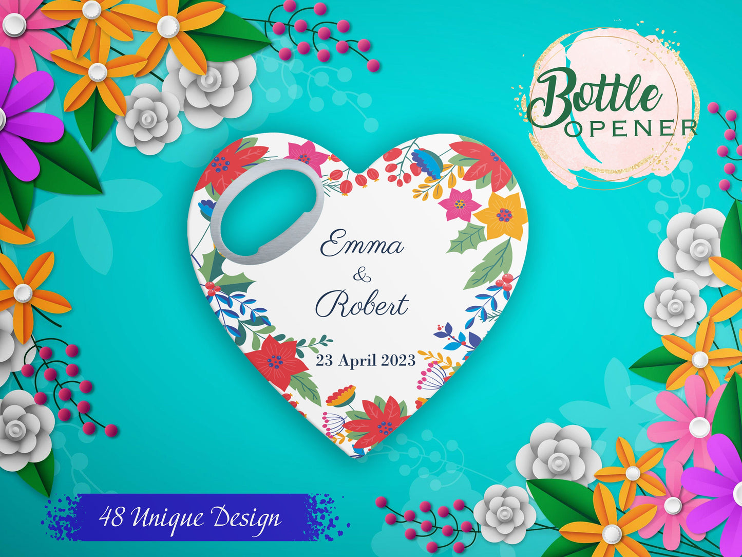 Quinceañera Sweet 16 Favors: Heart Magnet Bottle Opener - Image 1