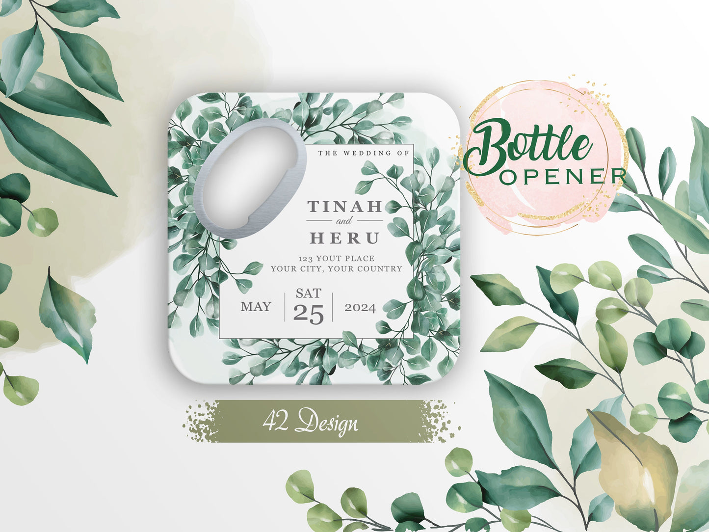 Personalized Square Wedding Bottle Opener Favors: Bulk Bridal Shower Gifts - Image 1