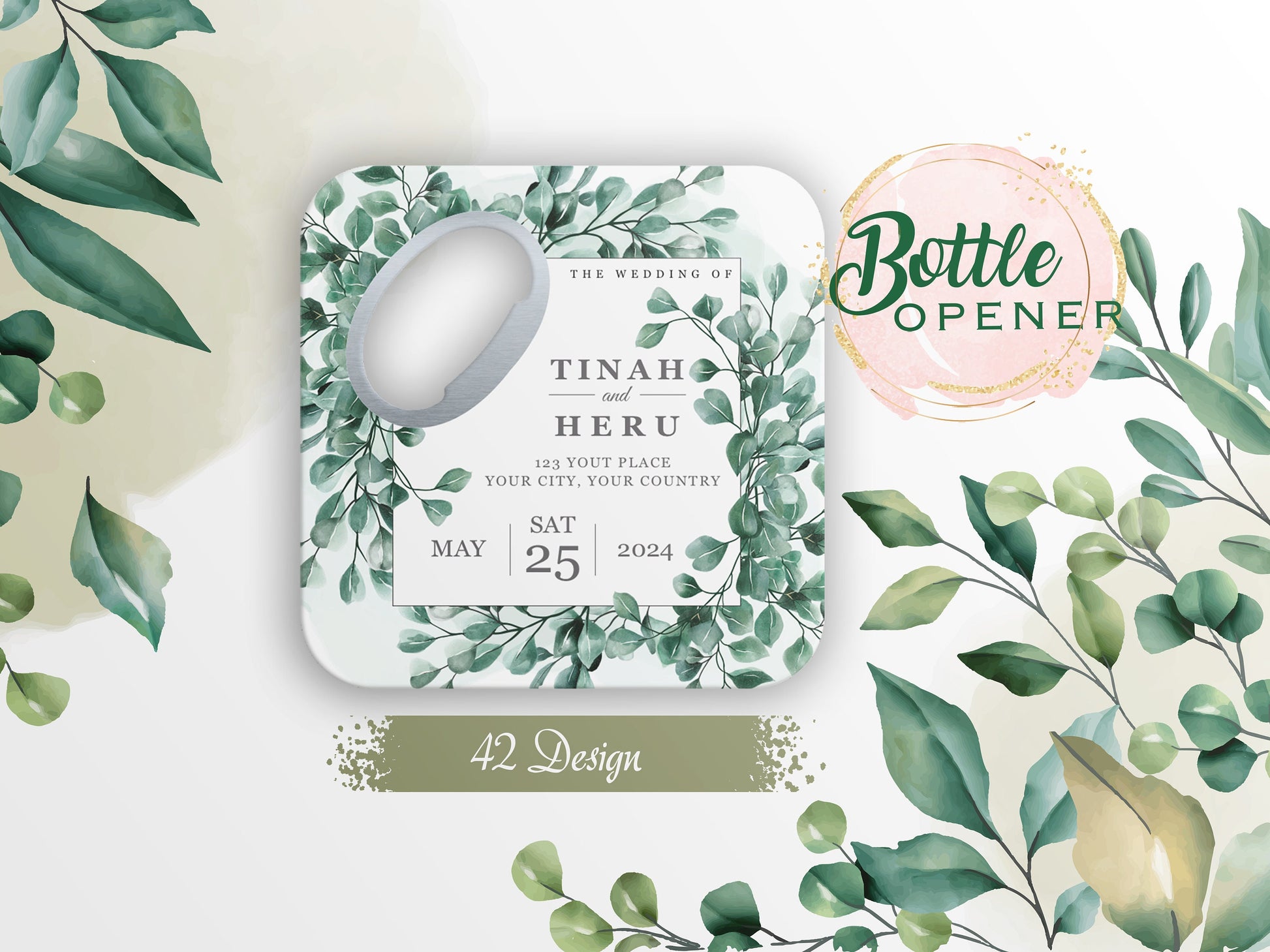 Personalized Square Wedding Bottle Opener Favors: Bulk Bridal Shower Gifts - Image 1