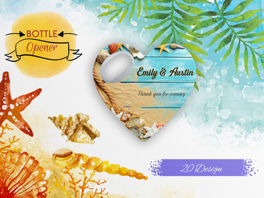 Custom Heart Bottle Opener Magnet: Beach Wedding Favors - Image 1
