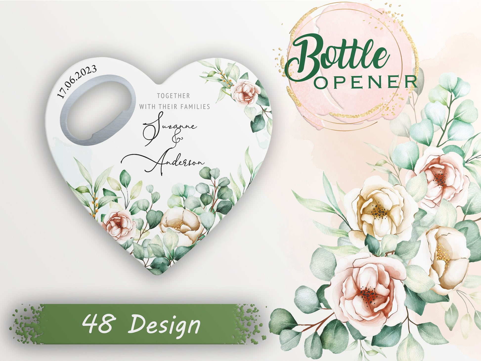 Personalized Heart Bottle Opener Wedding Favors: Bulk Bridal Shower Gifts - Image 1