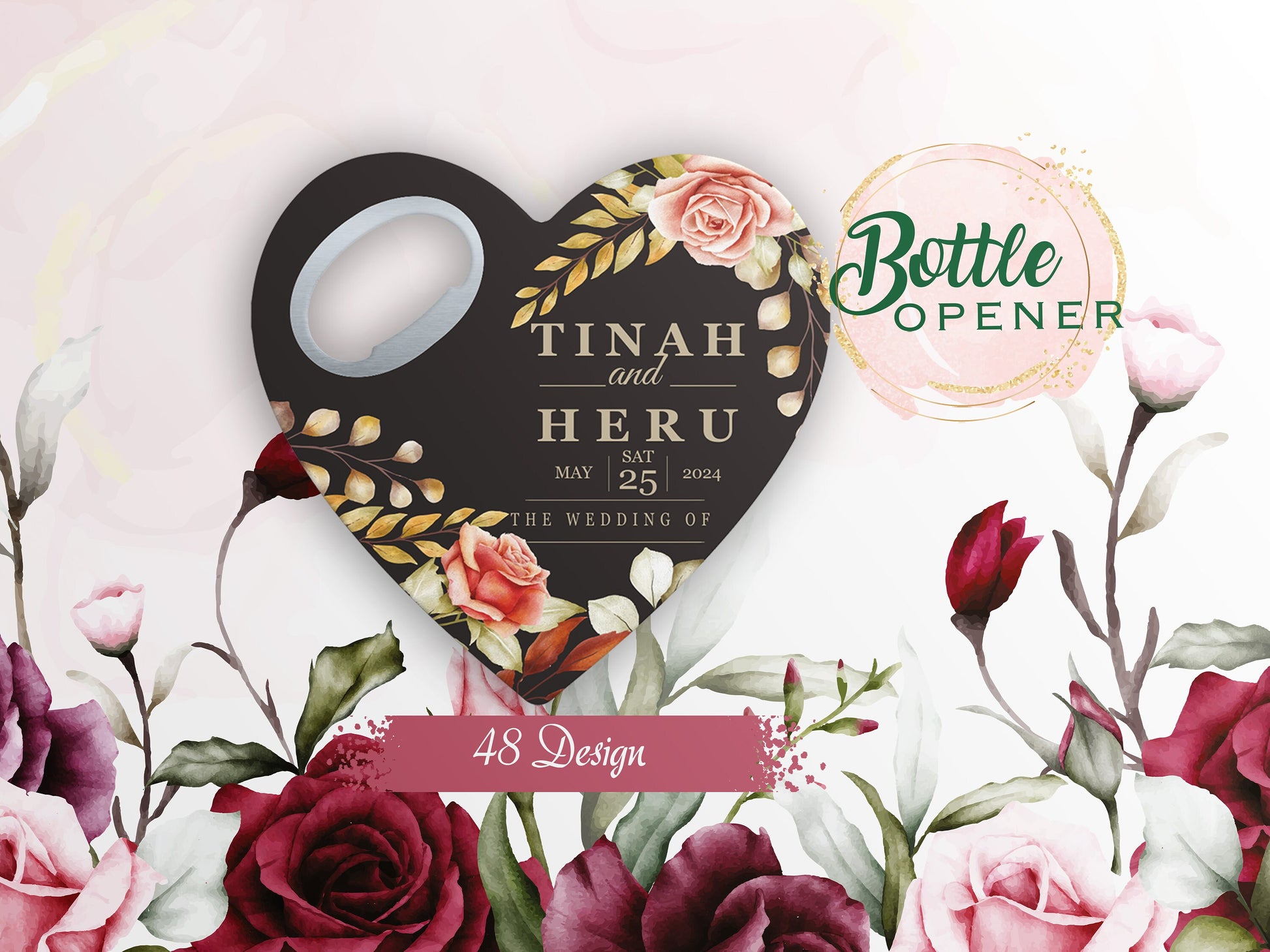 Heart Wedding Favor: Personalized Bottle Opener Magnet - Image 1