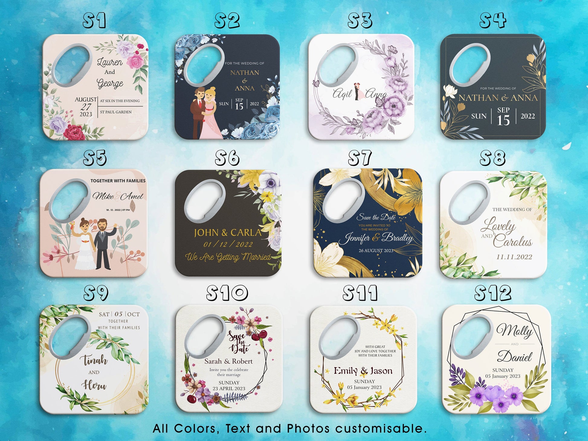 Personalized Square Wedding Bottle Opener Favors: Bulk Bridal Shower Gifts - Image 2