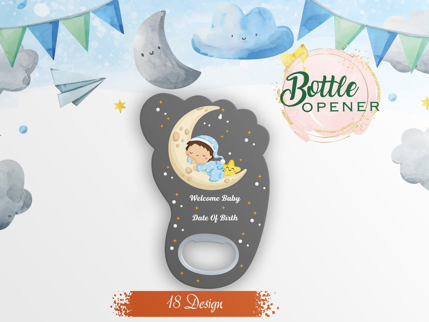 Footprint Magnet Bottle Opener: Personalized Baby Shower Favor - Image 1