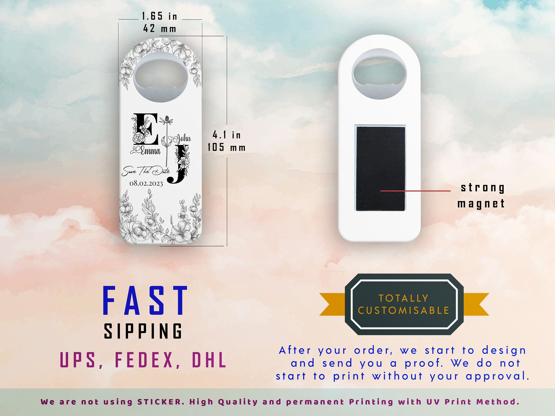 Personalized Rectangle Bottle Opener Magnet Wedding Favors - Image 5