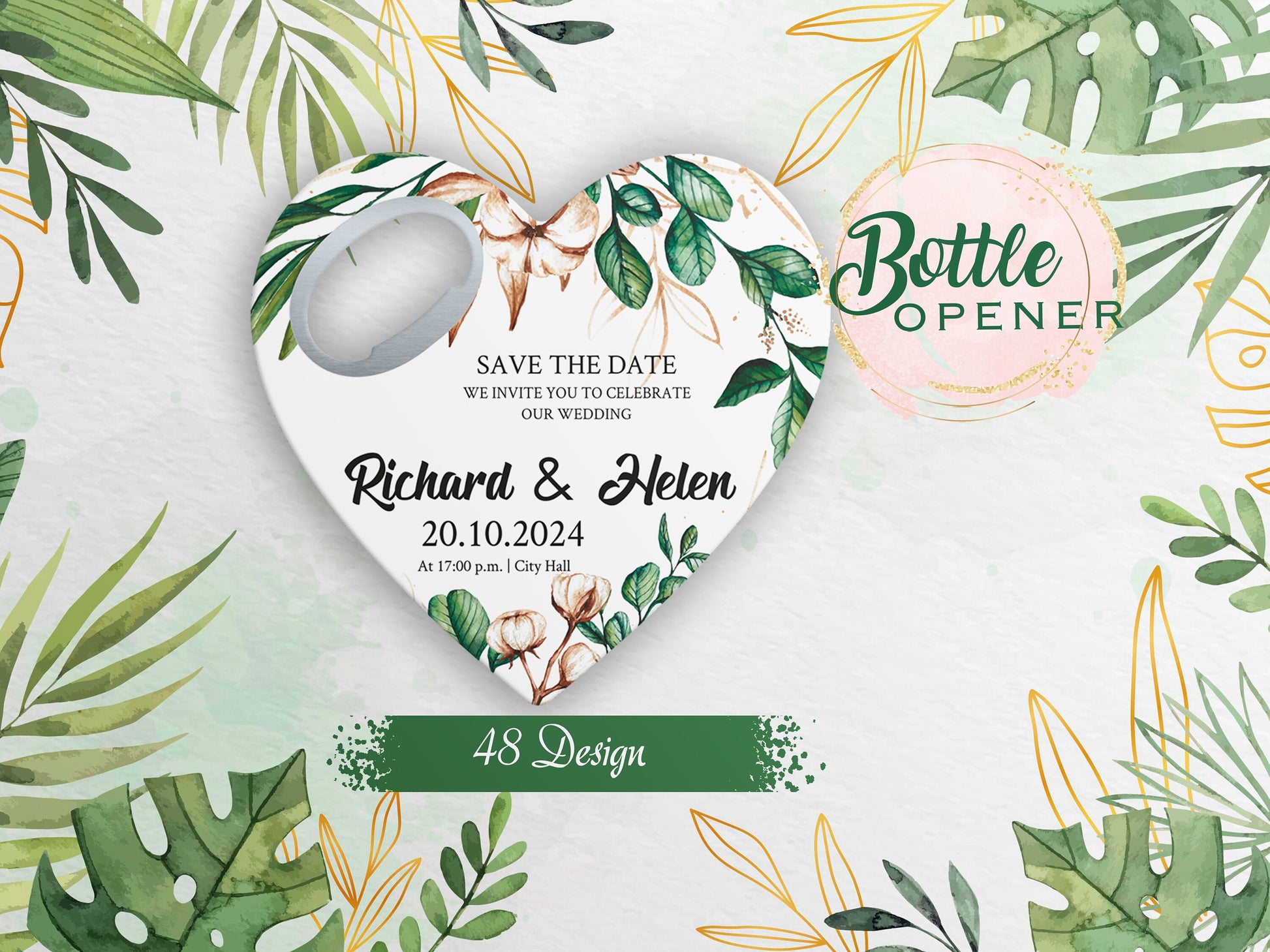 Heart Wedding Favor: Personalized Bottle Opener Magnet - Image 1