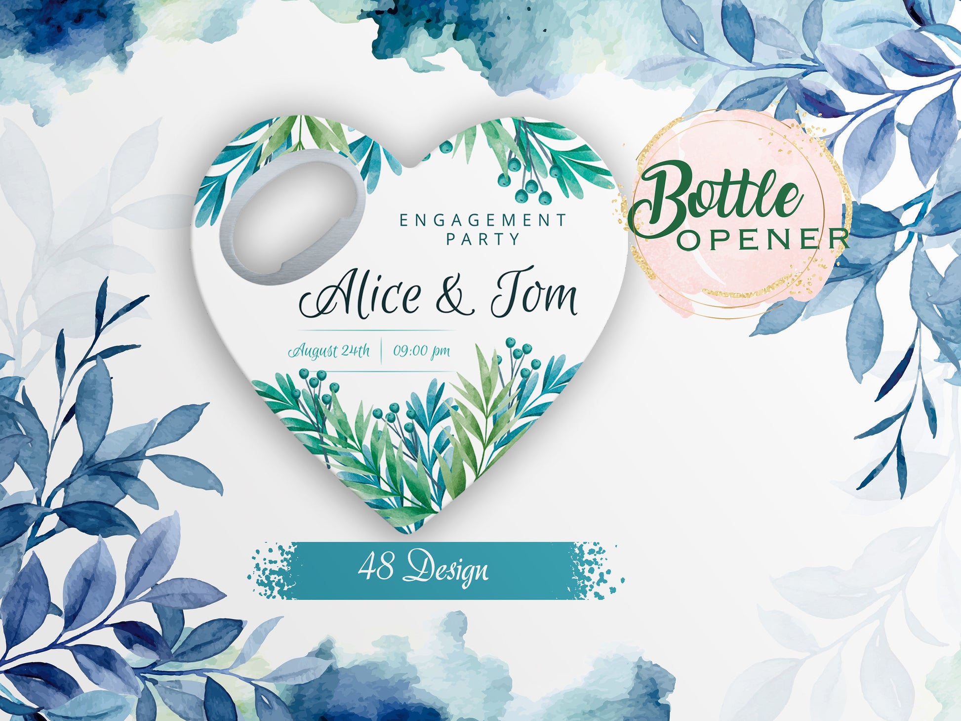 Personalized Heart Magnet Bottle Opener: Rustic Wedding Favors - Image 1