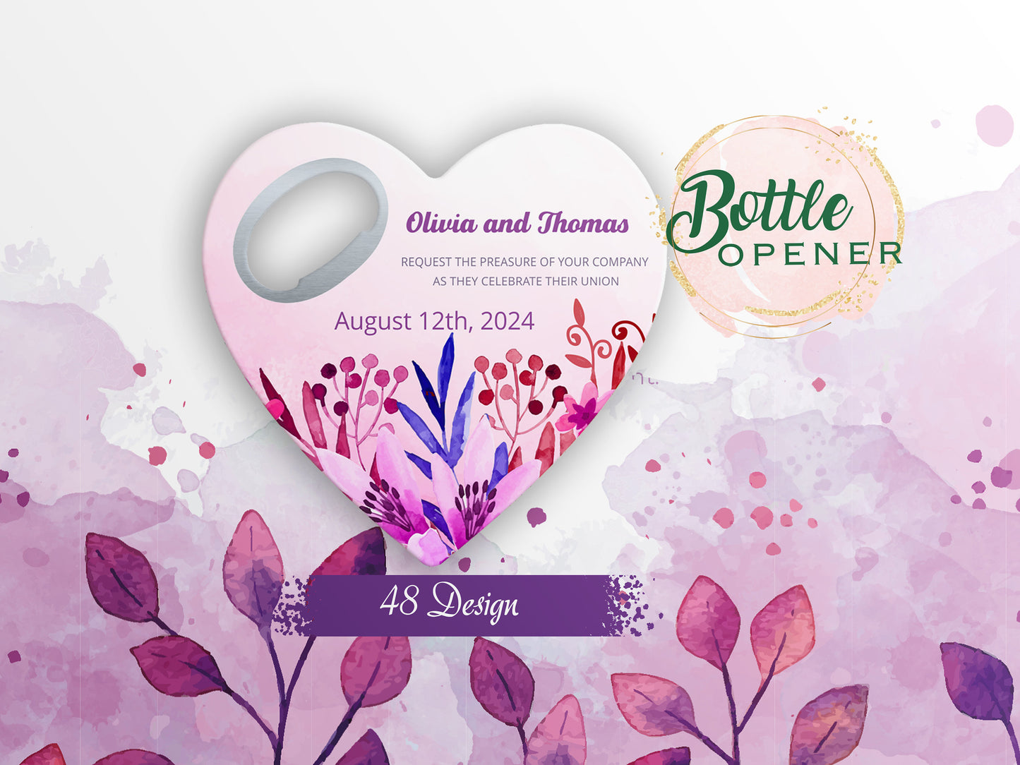Heart Wedding Favor: Personalized Bottle Opener Magnet - Image 1