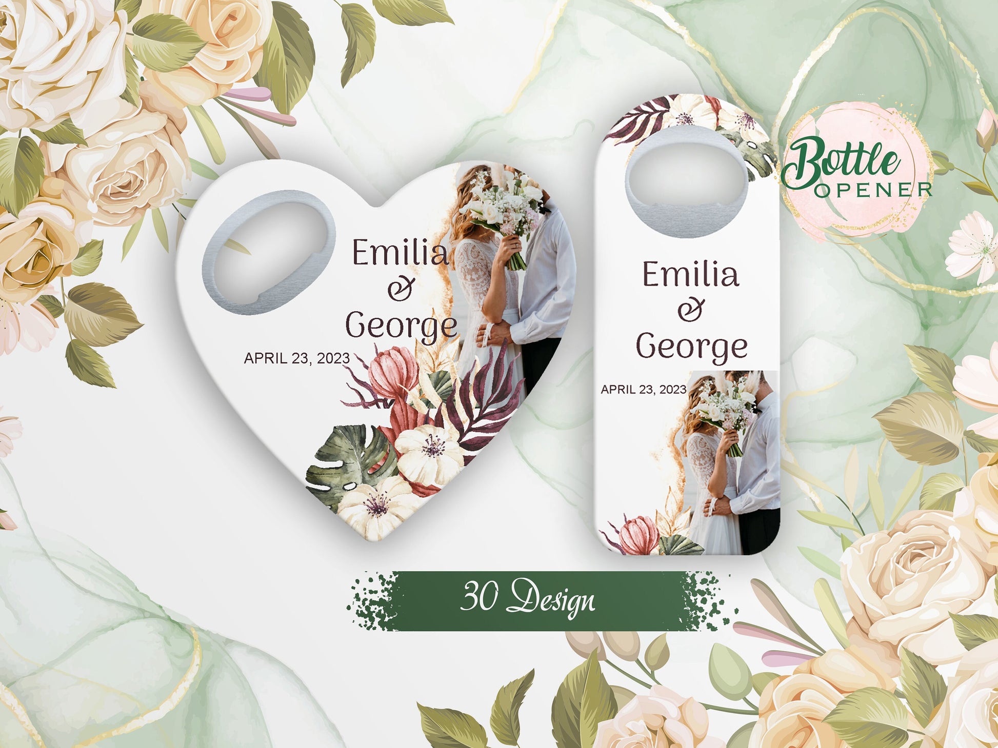 Bulk Wedding Bottle Opener: Personalized Photo Magnet Favors - Image 1