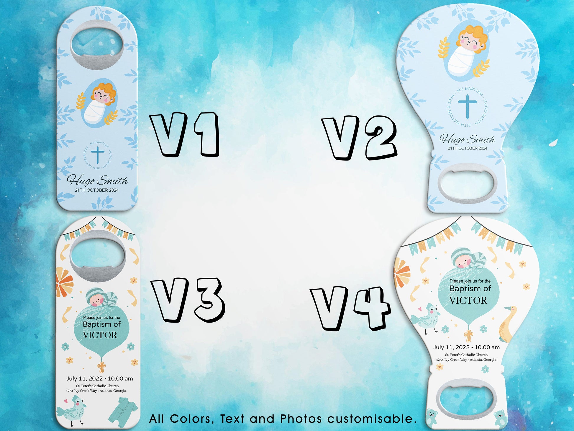 Custom Baptism Bottle Opener Favors: First Communion, Baby Shower - Image 2