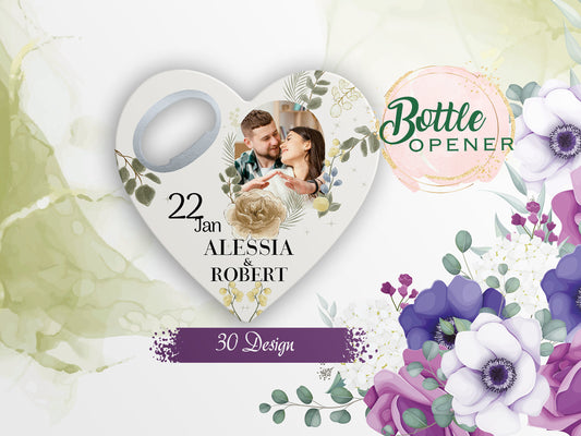 Customizable Wedding Favor For Guests in Bulk, Personalized photo wedding favors, bottle opener magnet - Image 1