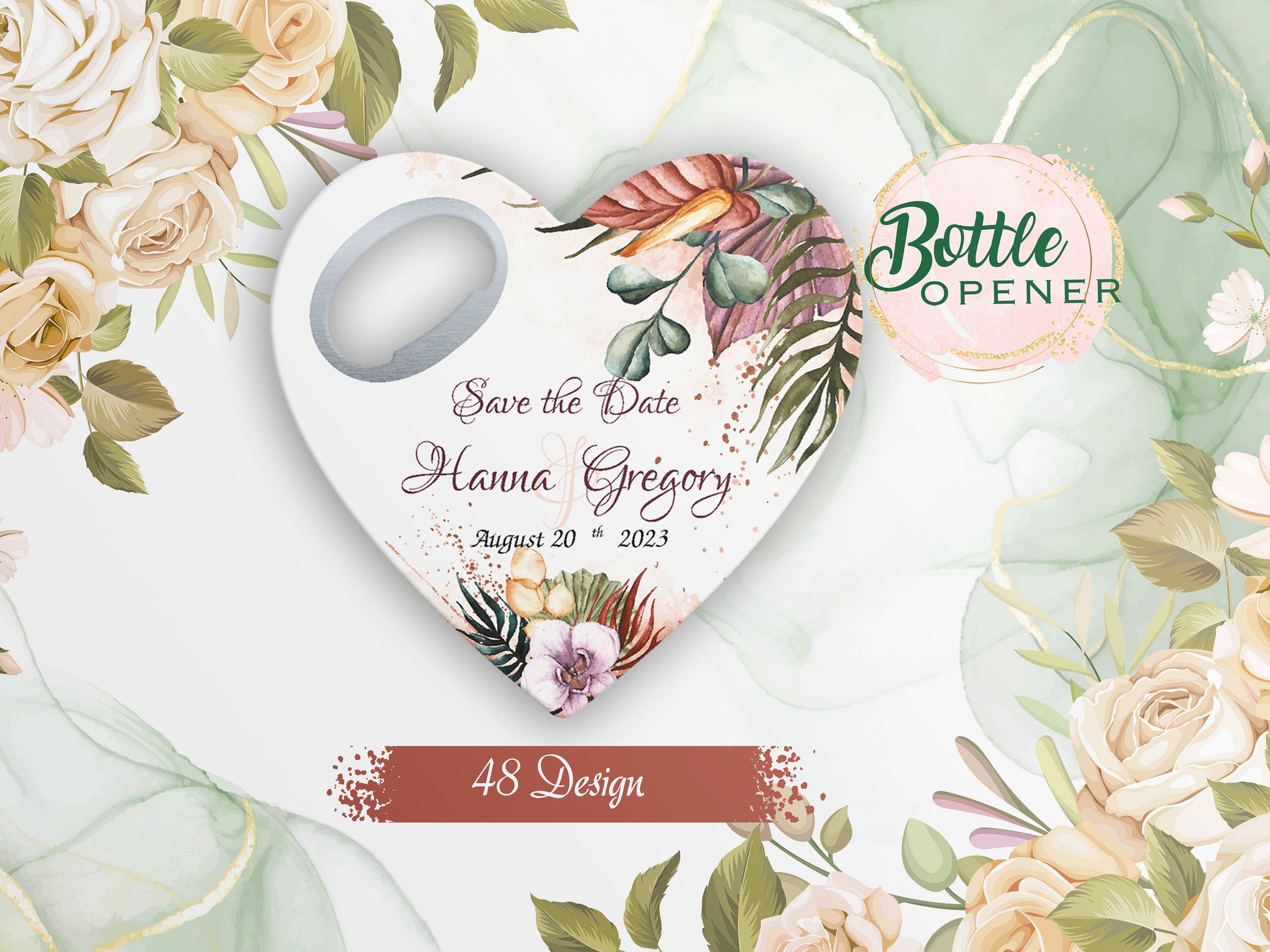Heart Bottle Opener Wedding Favors: Personalized Magnet Party Souvenir - Image 1