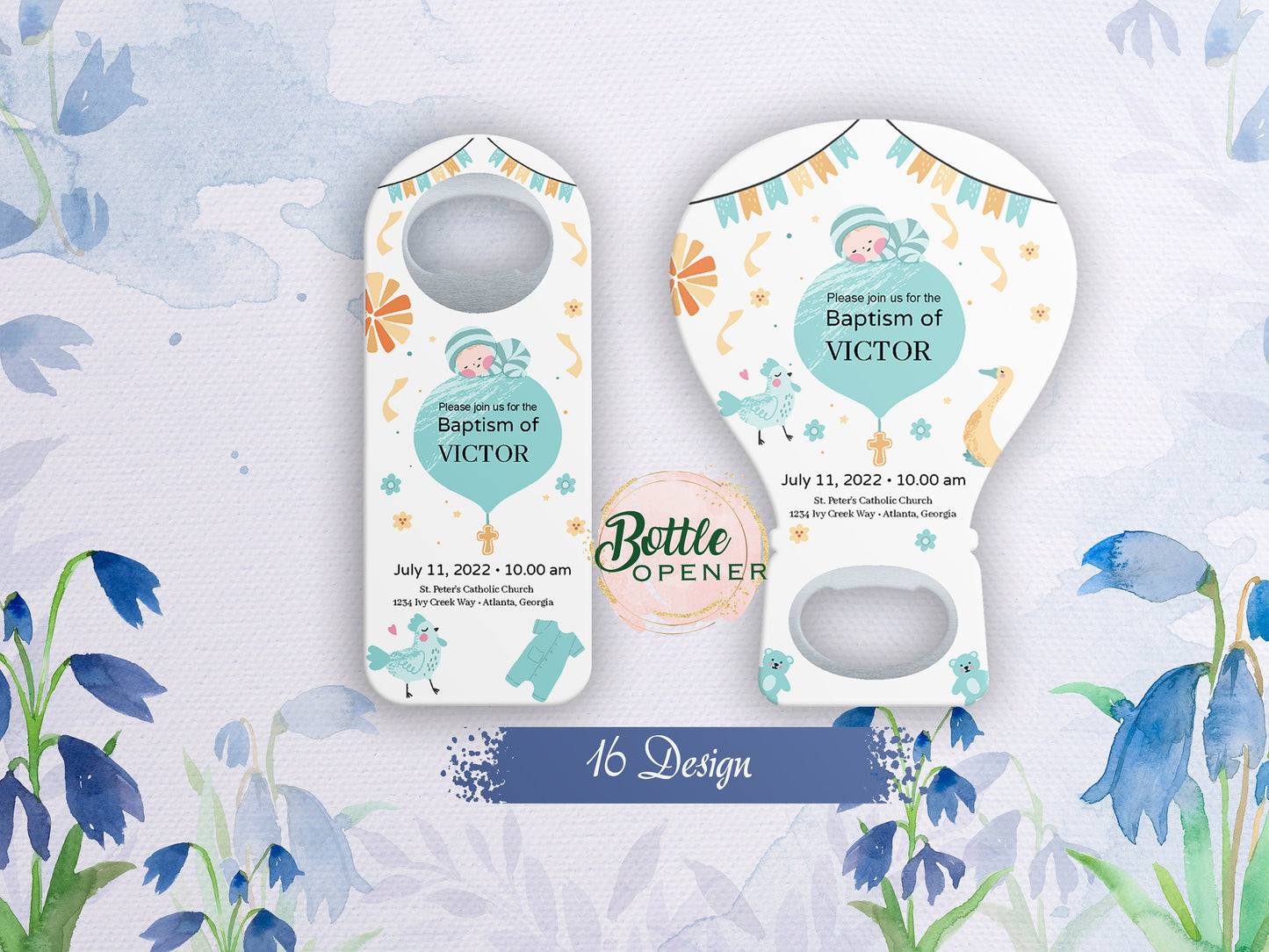 Personalized Baptism Favor Magnet: Metal Bottle Opener - Image 1