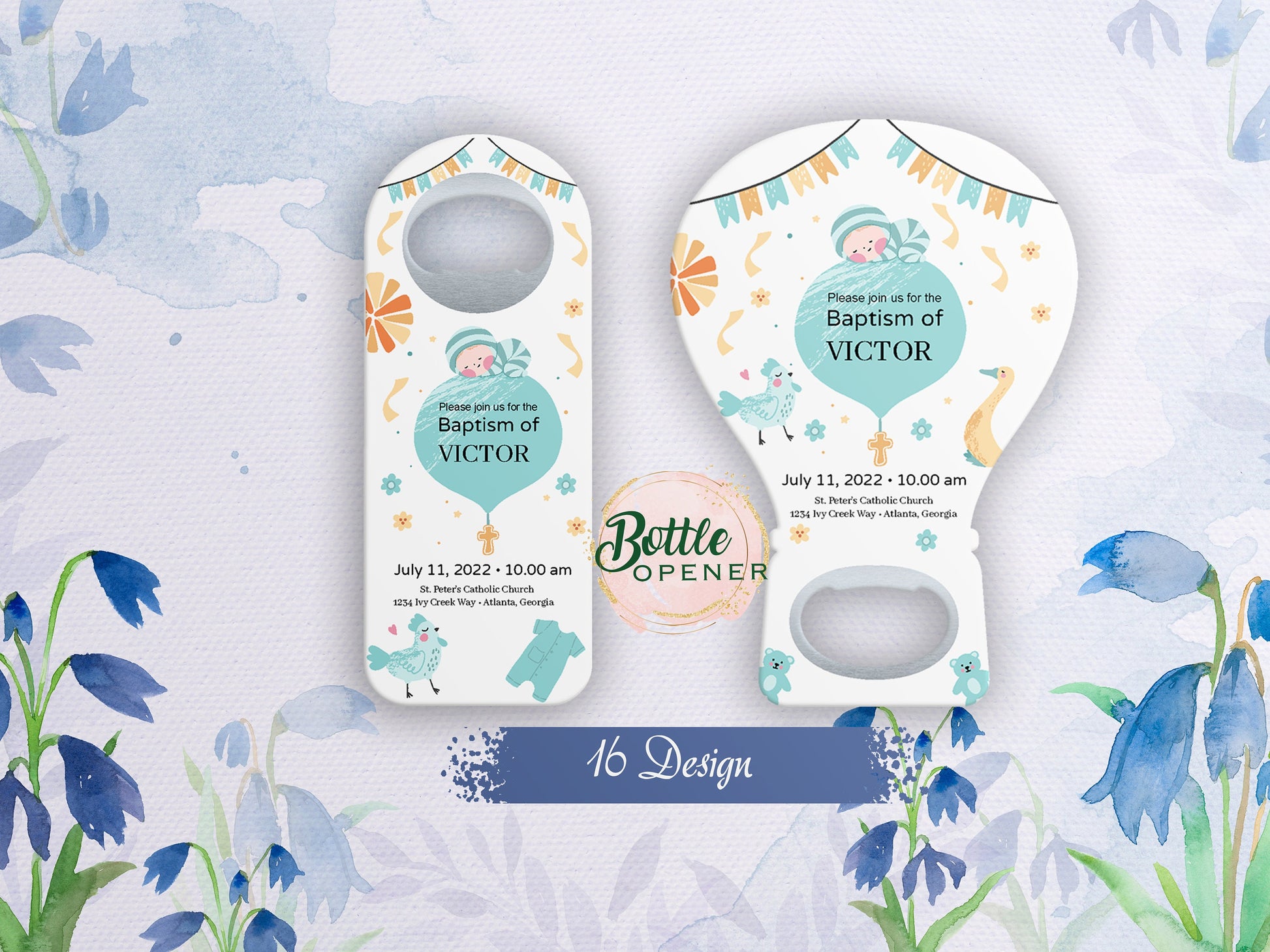 Personalized Baptism Favor Magnet: Metal Bottle Opener - Image 1