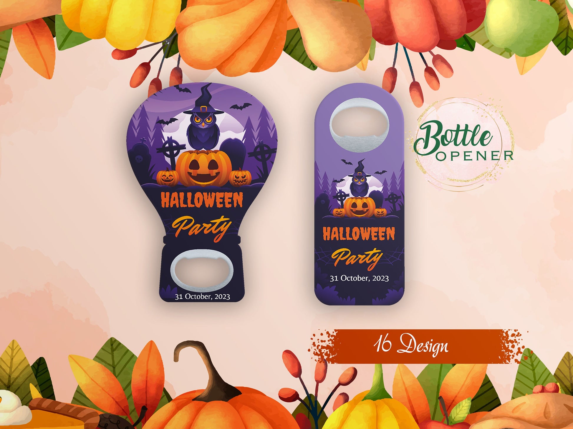 50 Pcs Halloween Favor Magnet: Personalized Trick Or Treat Bottle Opener - Image 1