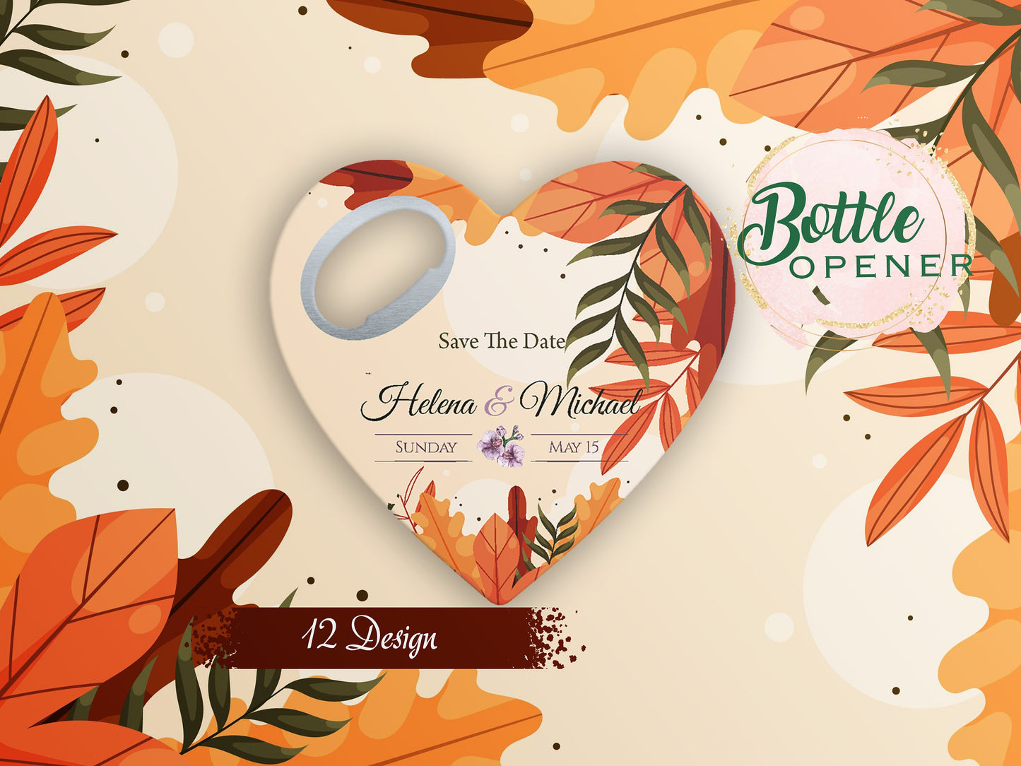 Fall Wedding Favors: Heart Bottle Opener Magnet, Personalized Keepsake - Image 1
