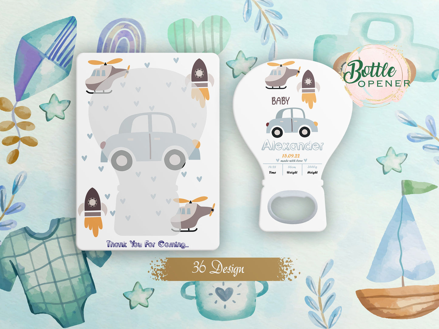 Custom Hot Air Balloon Magnet Bottle Opener: Baby Shower Favor - Image 1