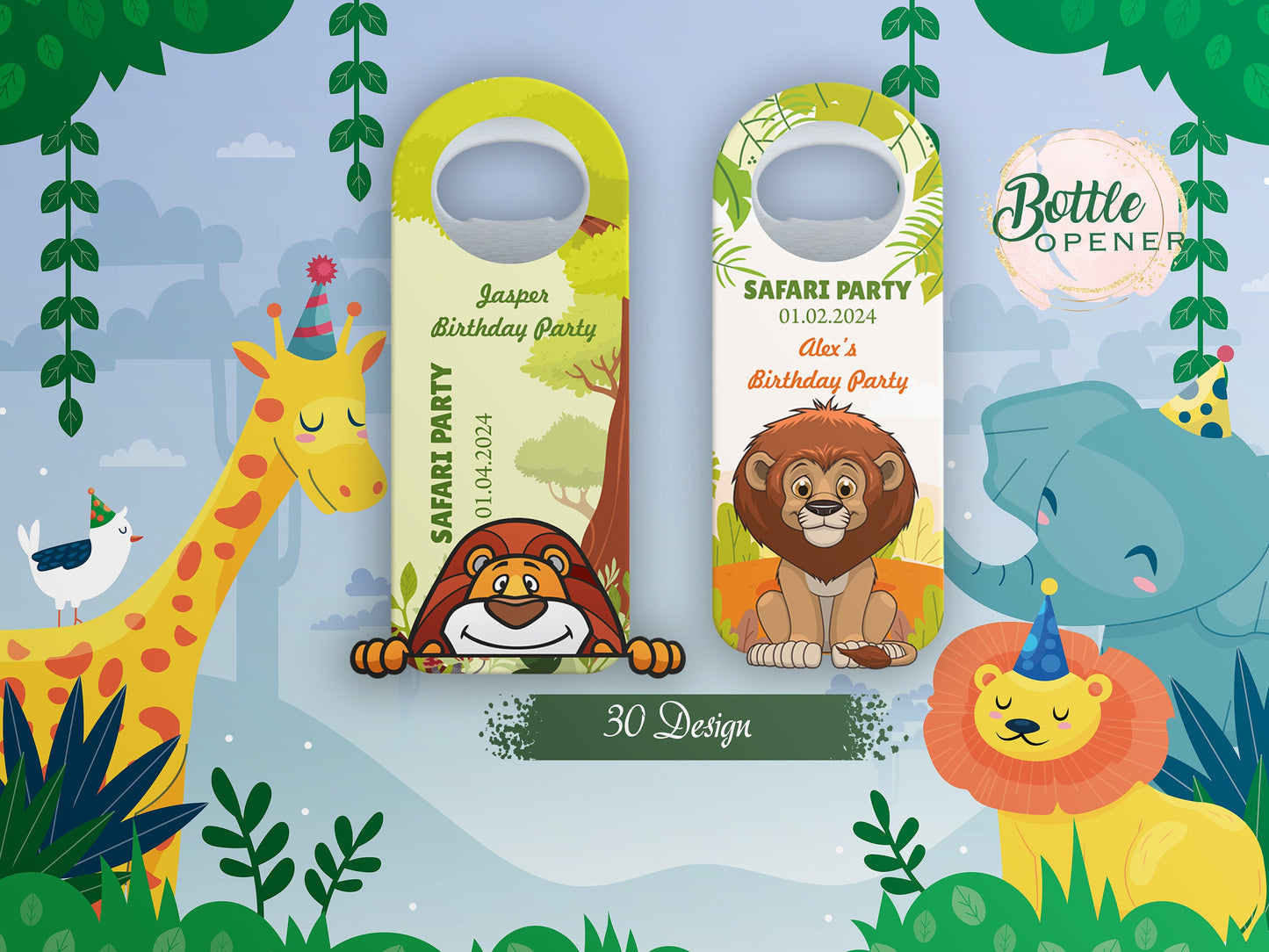 Personalized Safari Baby Shower Bottle Opener Favors: Rectangle Magnet - Image 1