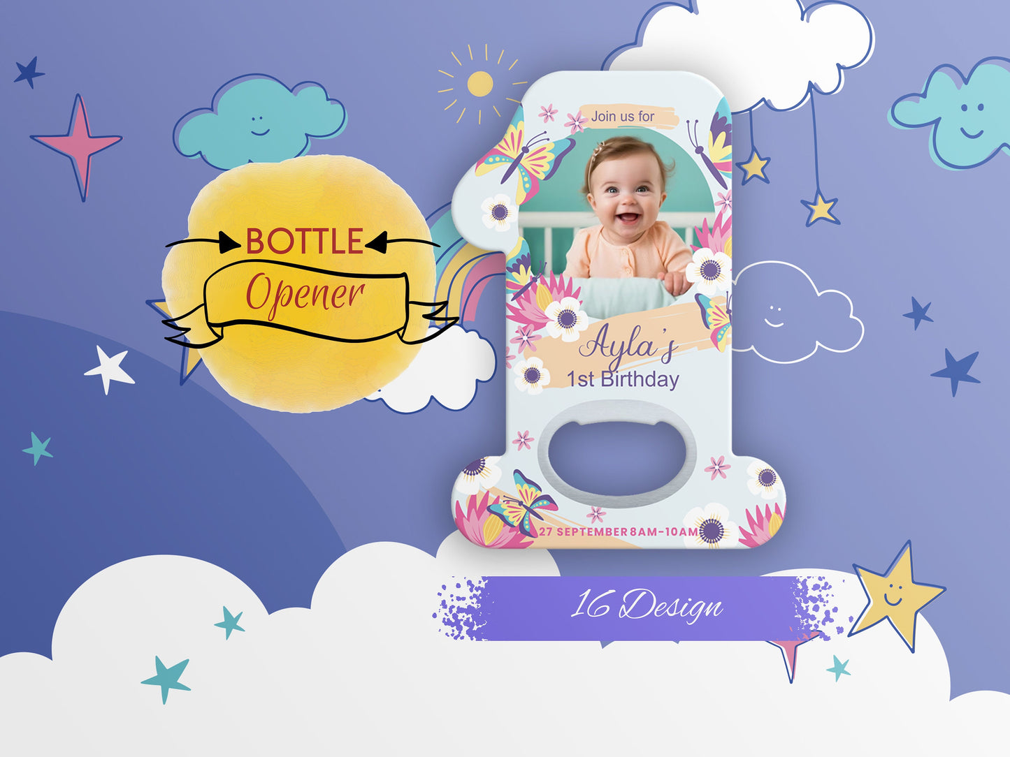 Personalized 1st Birthday Bottle Opener Magnet: Baby Shower Favor - Image 1