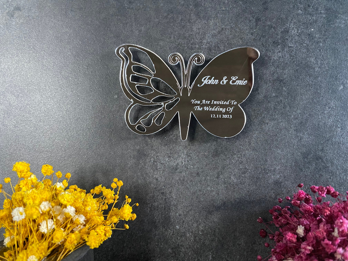 Butterfly Wedding Magnet: Personalized Plexiglass Anniversary Favors - Image 1