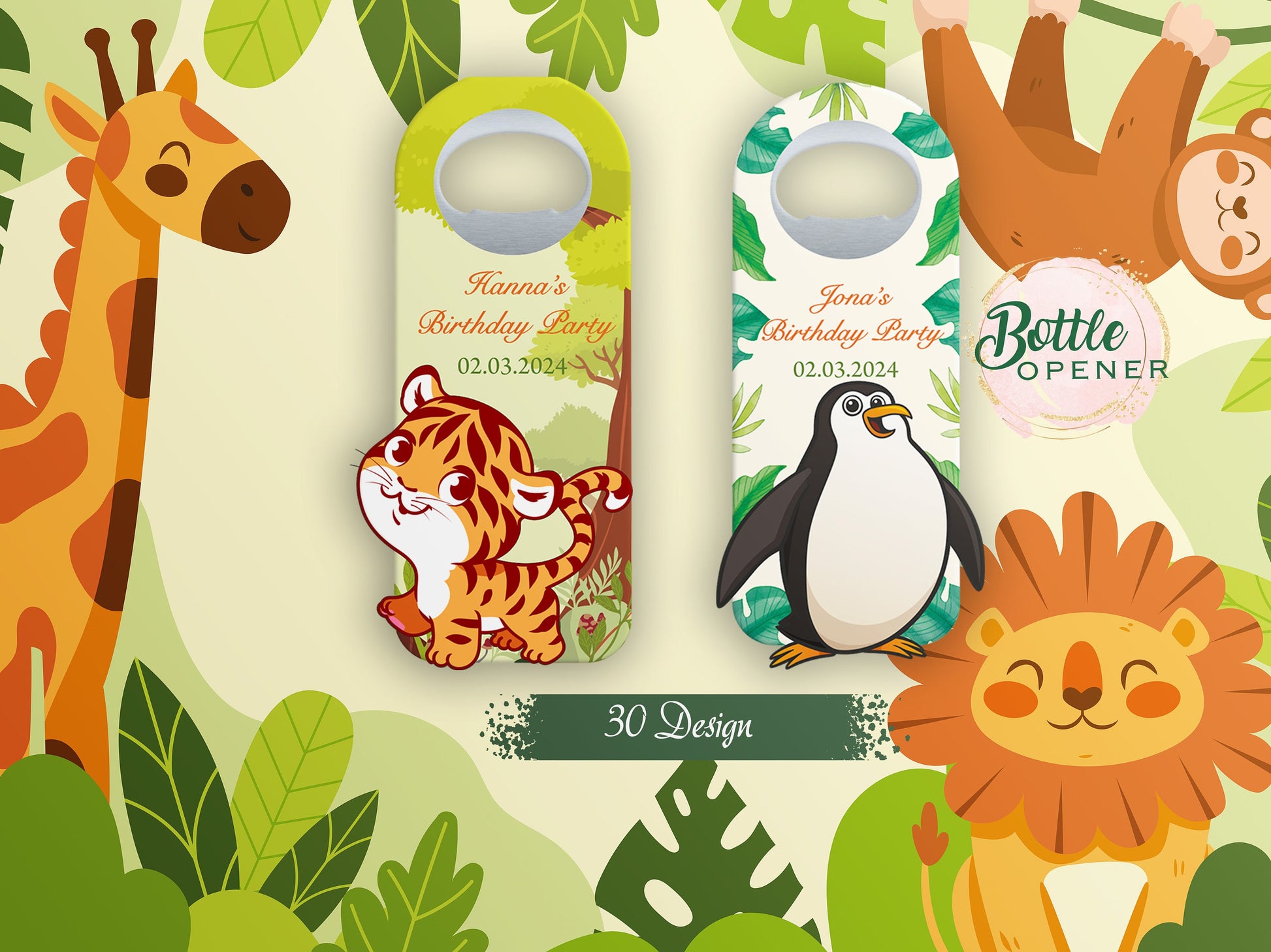 Safari Theme Bottle Opener Magnet: Personalized Baby Shower Favors - Image 1