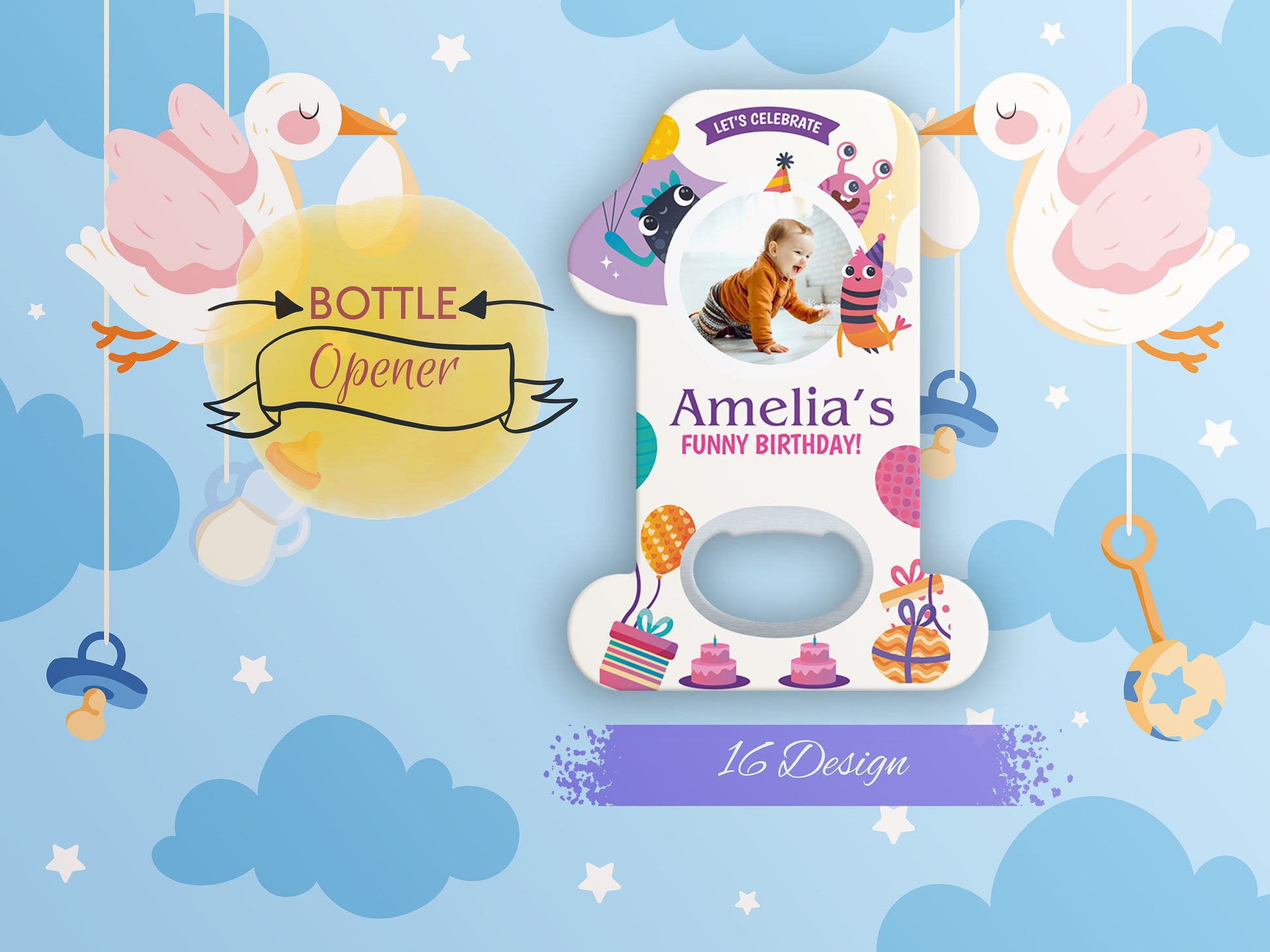 Personalized Baby Shower Favors: Bottle Opener Magnet - Image 1