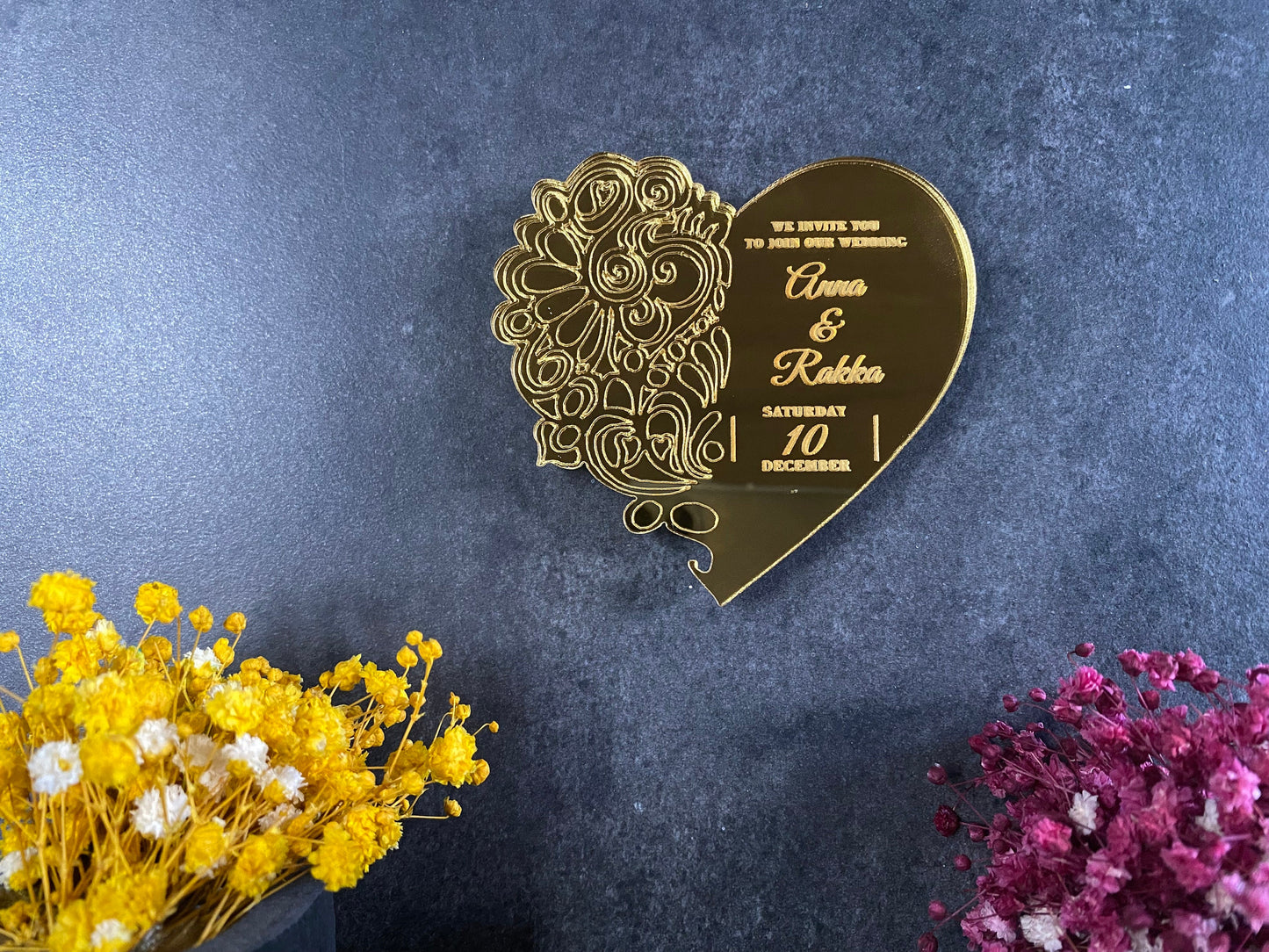 Personalized Heart Wedding Magnet, Plexiglass Anniversary Favor - Image 1
