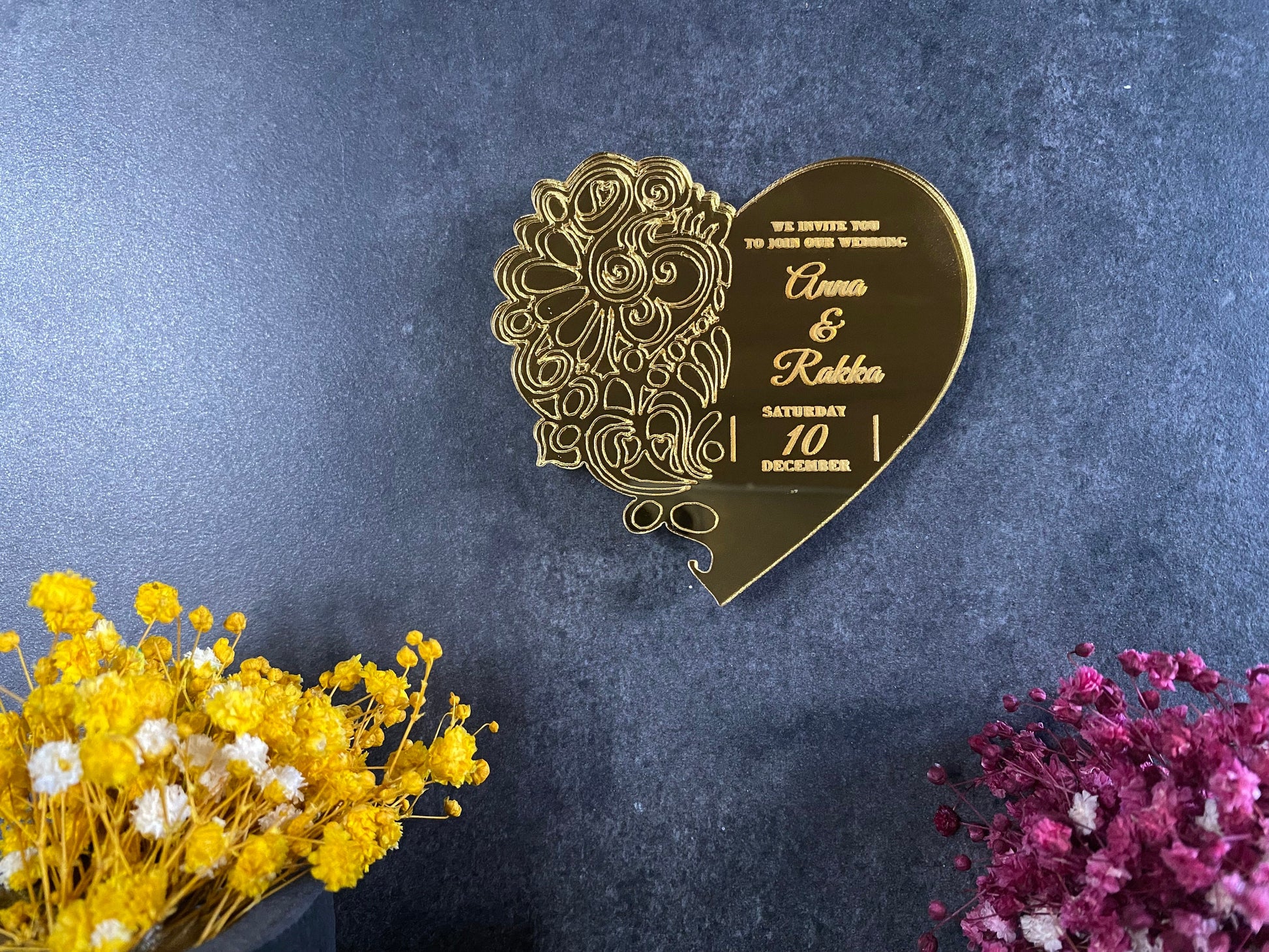Personalized Heart Wedding Magnet, Plexiglass Anniversary Favor - Image 1