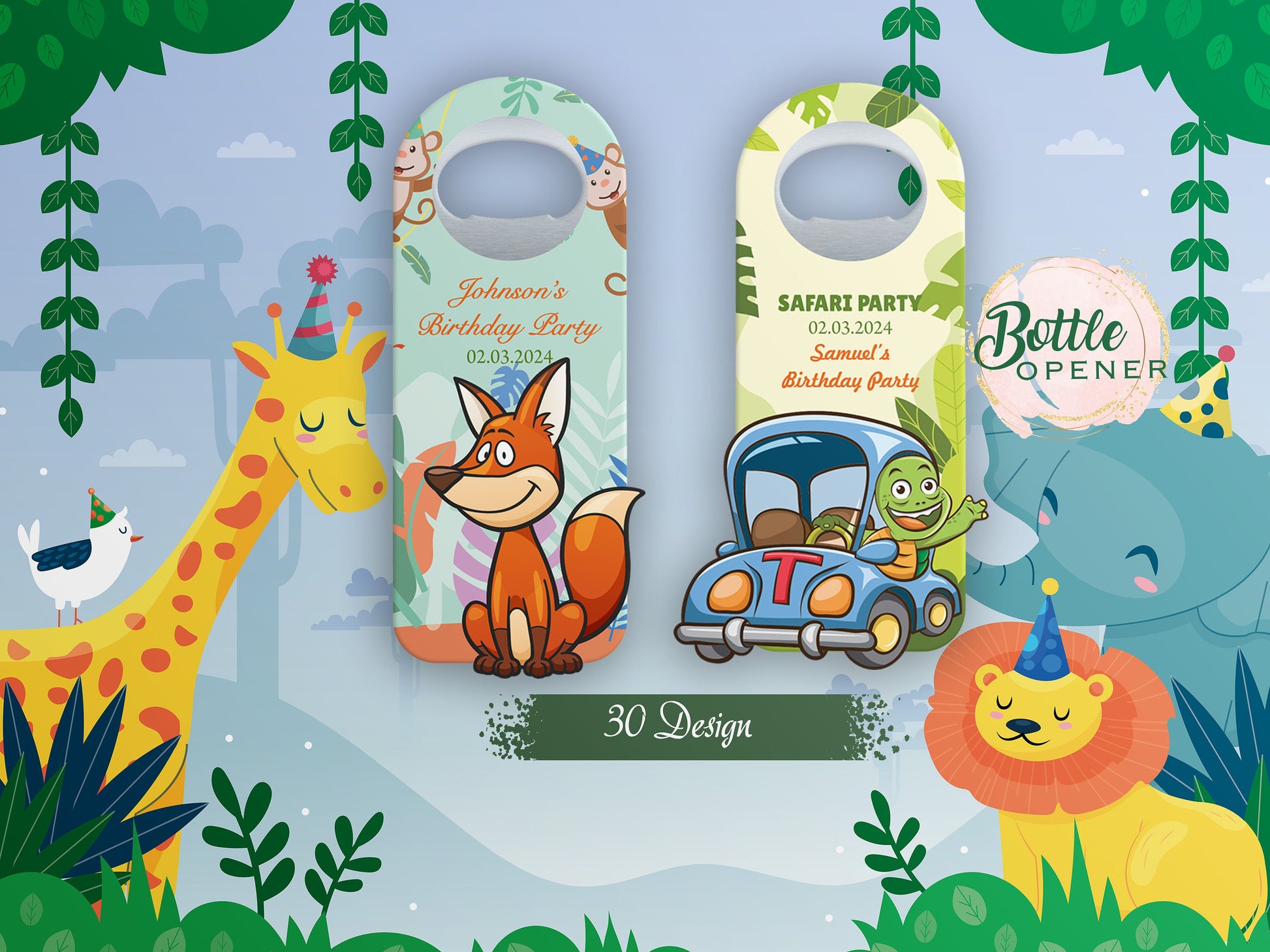 Safari Baby Shower Favors: Custom Magnet Bottle Opener - Image 1