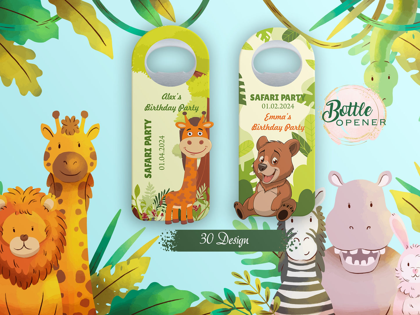 Safari Baby Shower Favors: Personalized Magnet Bottle Opener - Image 1