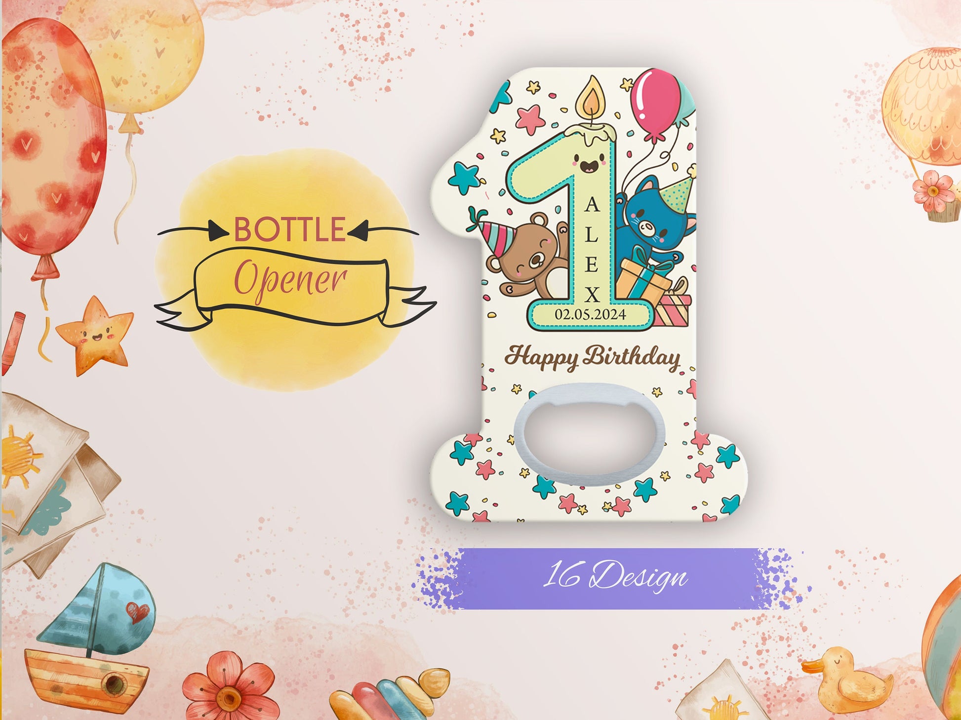 Customizable 1st Birthday Bottle Opener Magnet: Baby Shower Favor - Image 1