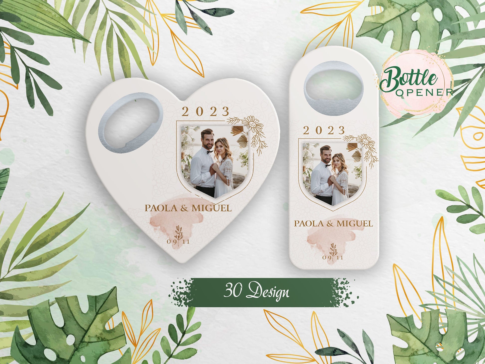 Custom Photo Wedding Favor: Heart Bottle Opener Magnet - Image 1