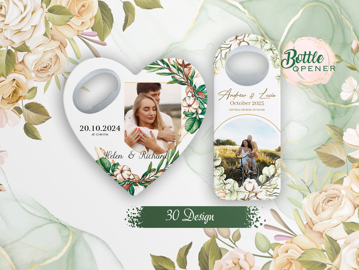 Customizable Wedding Favor For Guests in Bulk, Personalized photo wedding favors, bottle opener magnet - Image 1