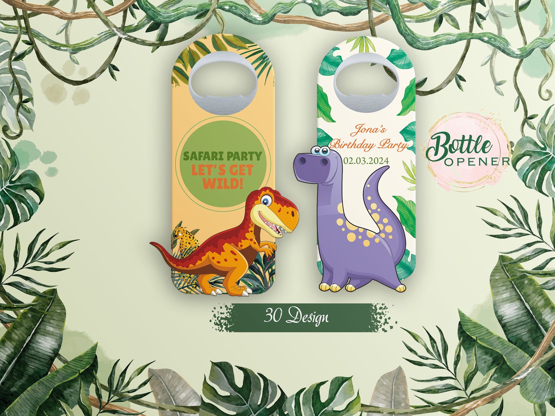 Custom Dinosaur Magnet Bottle Opener: Safari Party Favors - Image 1