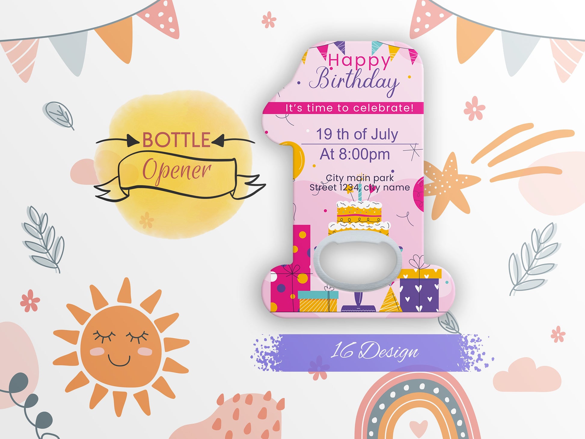 Customizable 1st Birthday Bottle Opener Magnet: Baby Shower Favors - Image 1