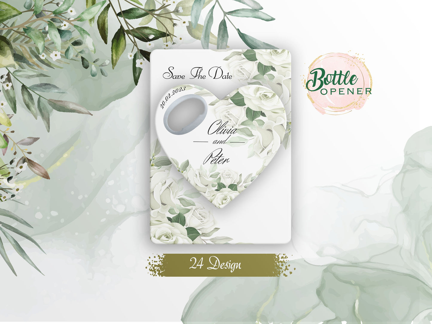 Custom Heart Wedding Favor: Bottle Opener Magnet, Save The Date - Image 1