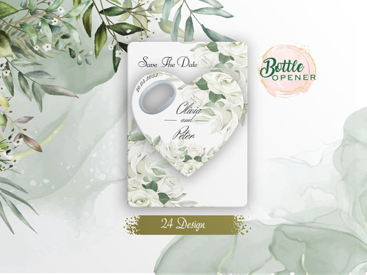 Custom Heart Wedding Favor: Bottle Opener Magnet, Save The Date - Image 1