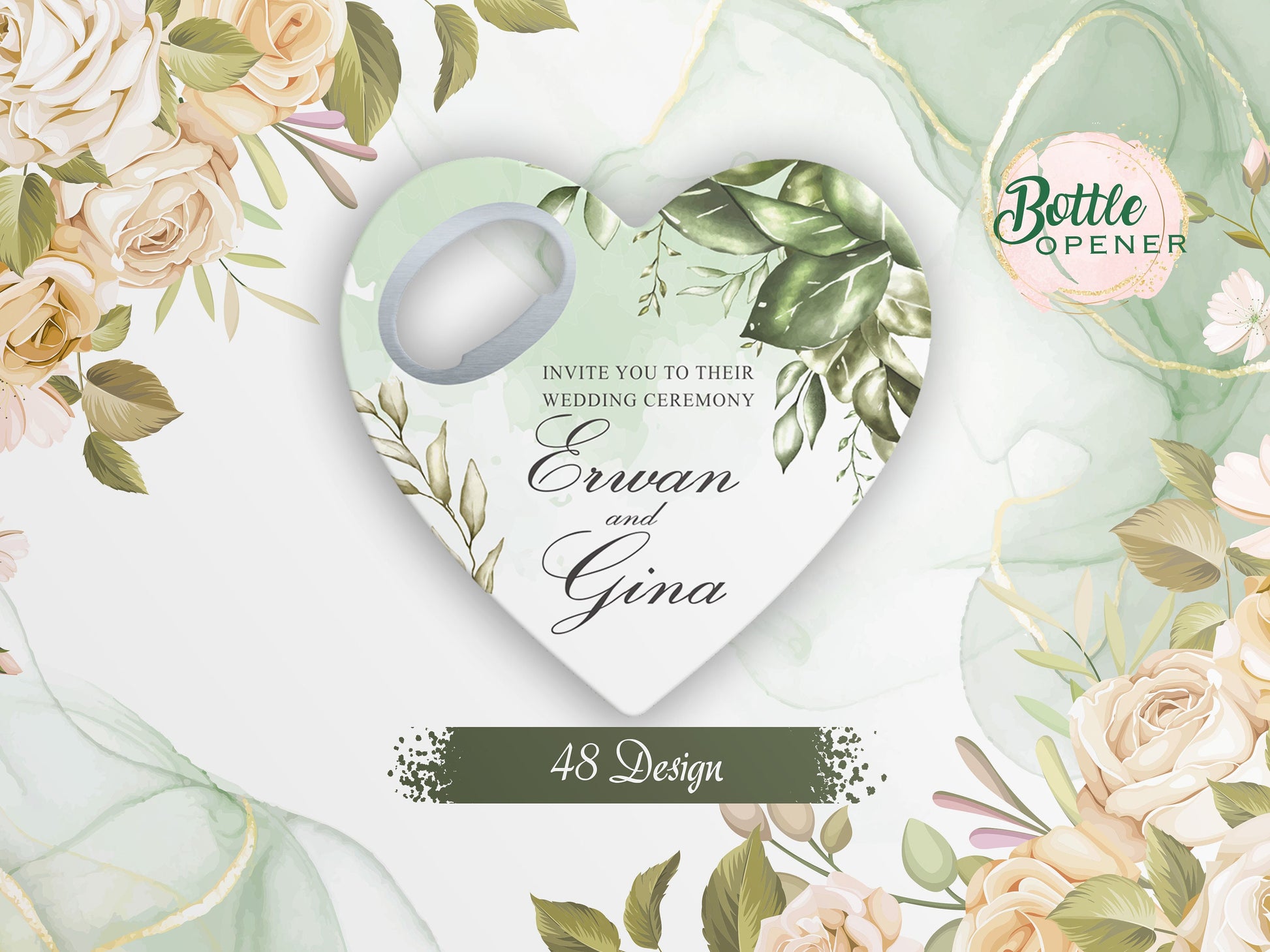 Personalized Heart Magnet Bottle Opener: Custom Wedding Favor - Image 1