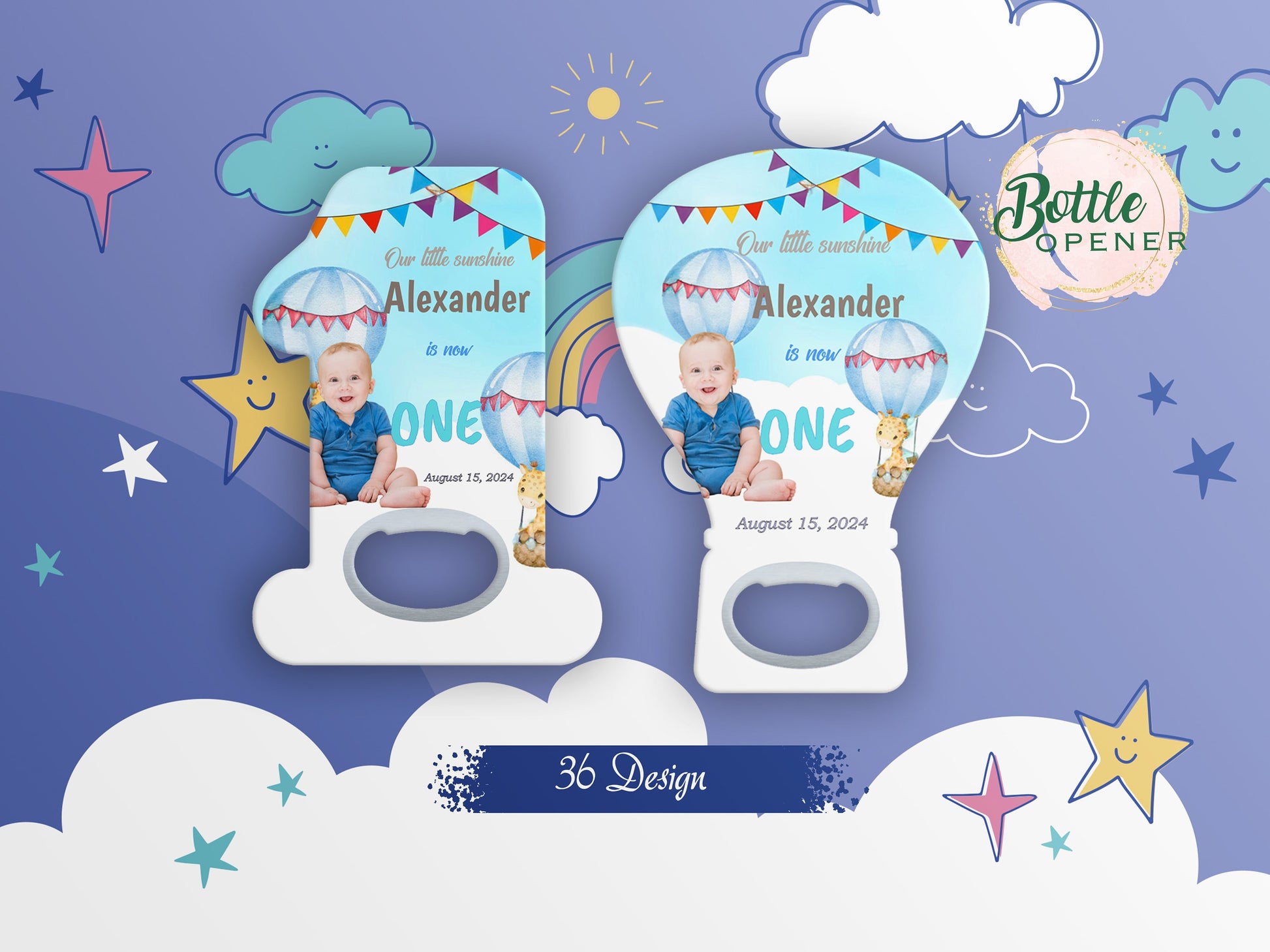 Personalized 1st Birthday Favors: Balloon Magnet Bottle Opener - Image 1